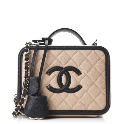 Chanel Caviar Quilted Medium CC Filigree Vanity Case Beige Black 1 of 11
