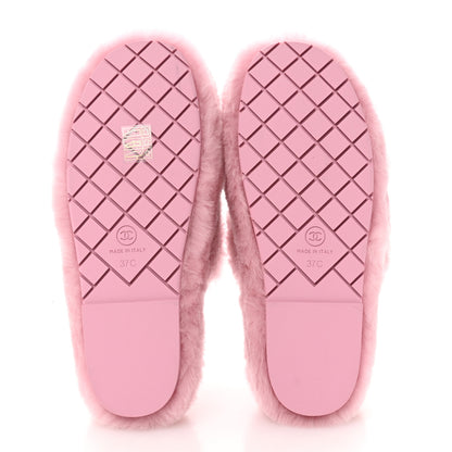 Chanel Shearling CC Flat Mules 37 Pink 6 of 19