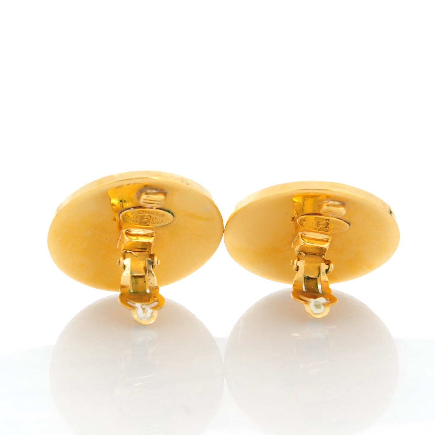 Chanel Enamel Logo Clip On Disc Earrings Black Gold 4 of 6