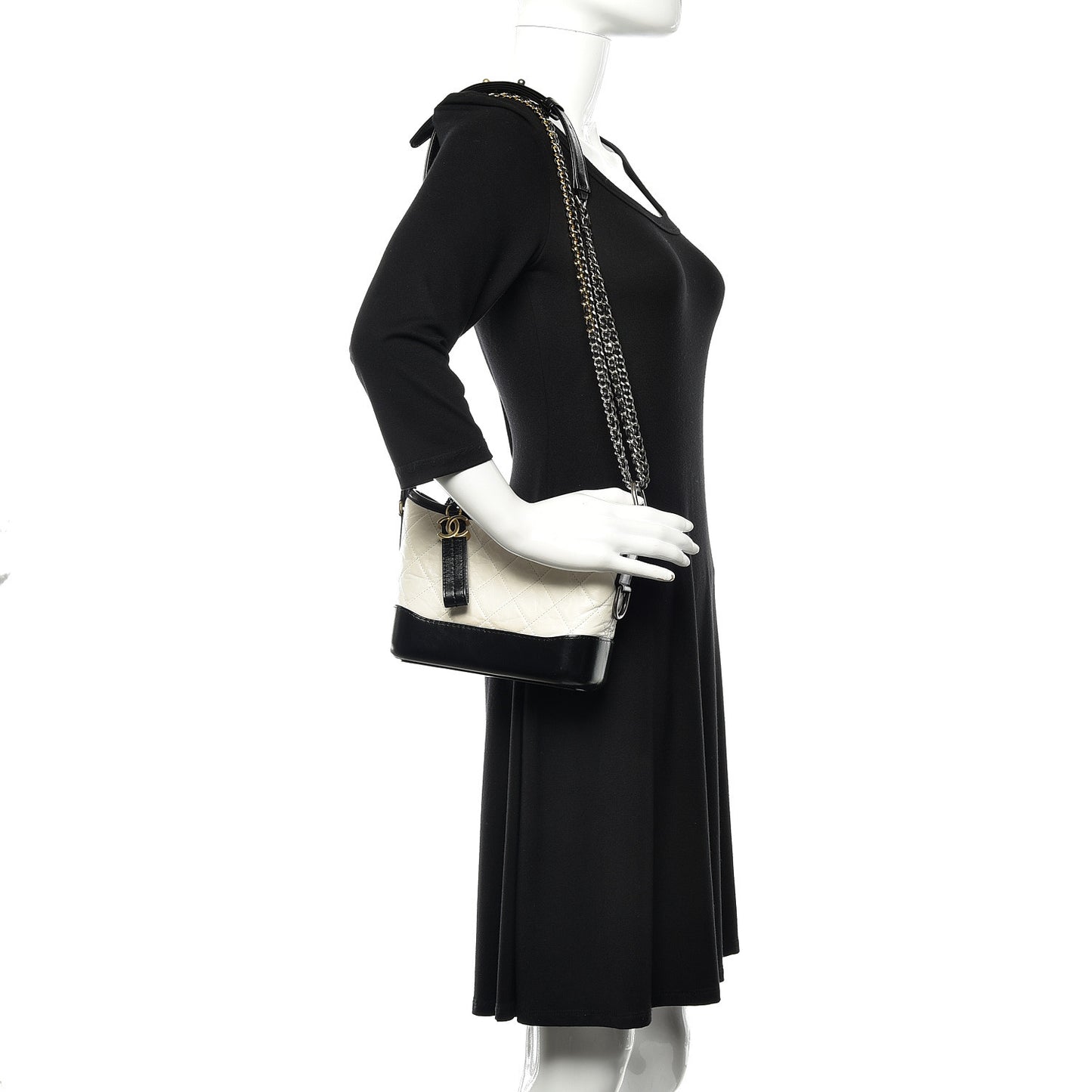Aged Calfskin Quilted Small Gabrielle Hobo Black White