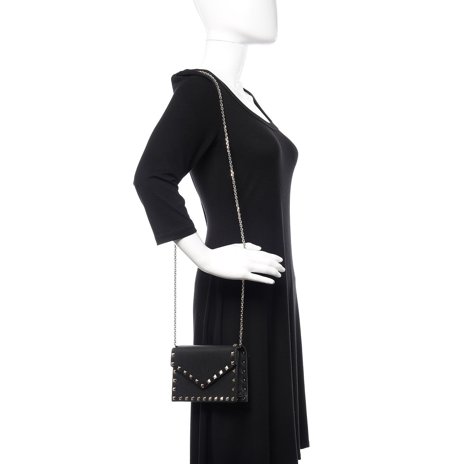 Valentino Garavani Pebbled Calfskin Rockstud Envelope Wallet on Chain Black 2 of 10