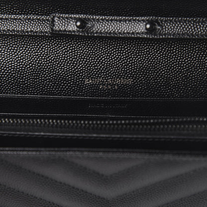 Saint Laurent Grain De Poudre Matelasse Chevron Monogram Chain Wallet Black 5 of 10