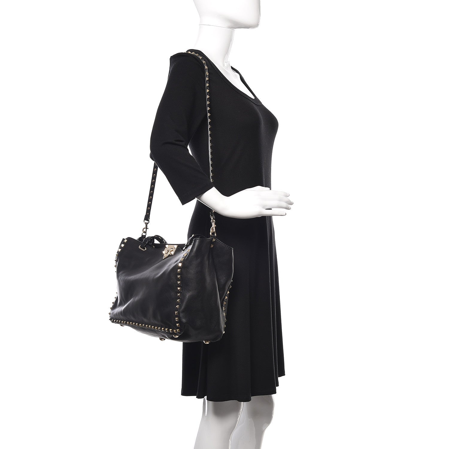 Valentino Garavani Vitello Medium Rockstud Tote Black 3 of 10