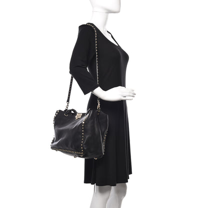 Valentino Garavani Vitello Medium Rockstud Tote Black 3 of 10