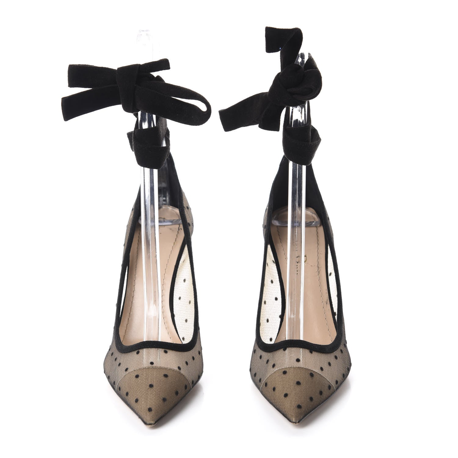 Christian Dior Suede Calfskin Plumetis Lovely-D Ankle Wrap Pumps 37 Black 2 of 13