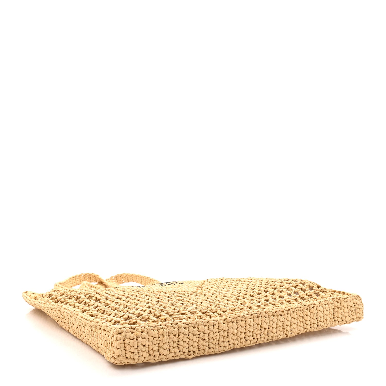 Prada Yarn Raffia Effect Crochet Logo Embroidered Tote Bag Naturale 4 of 9