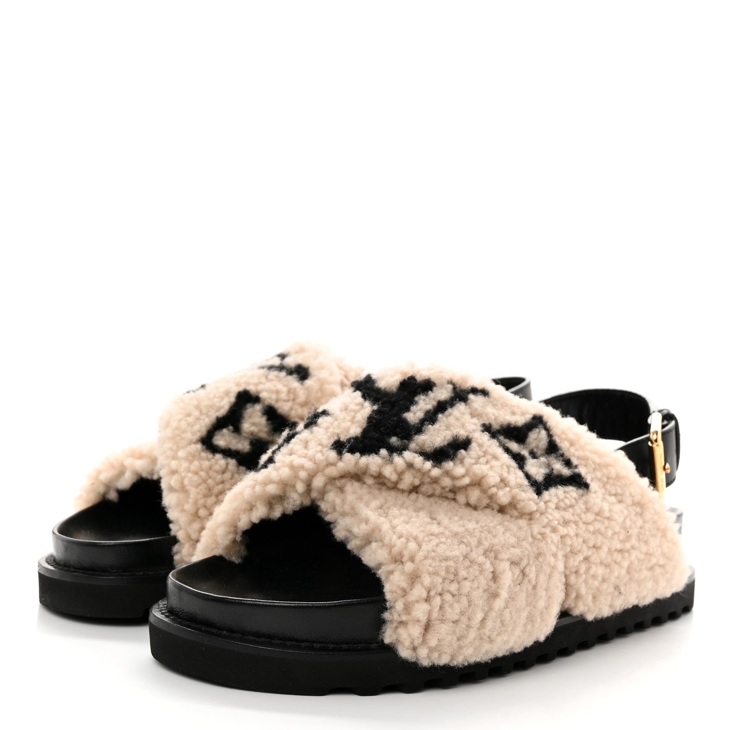 Shearling Calfskin Paseo Flat Comfort Sandal 38 Beige