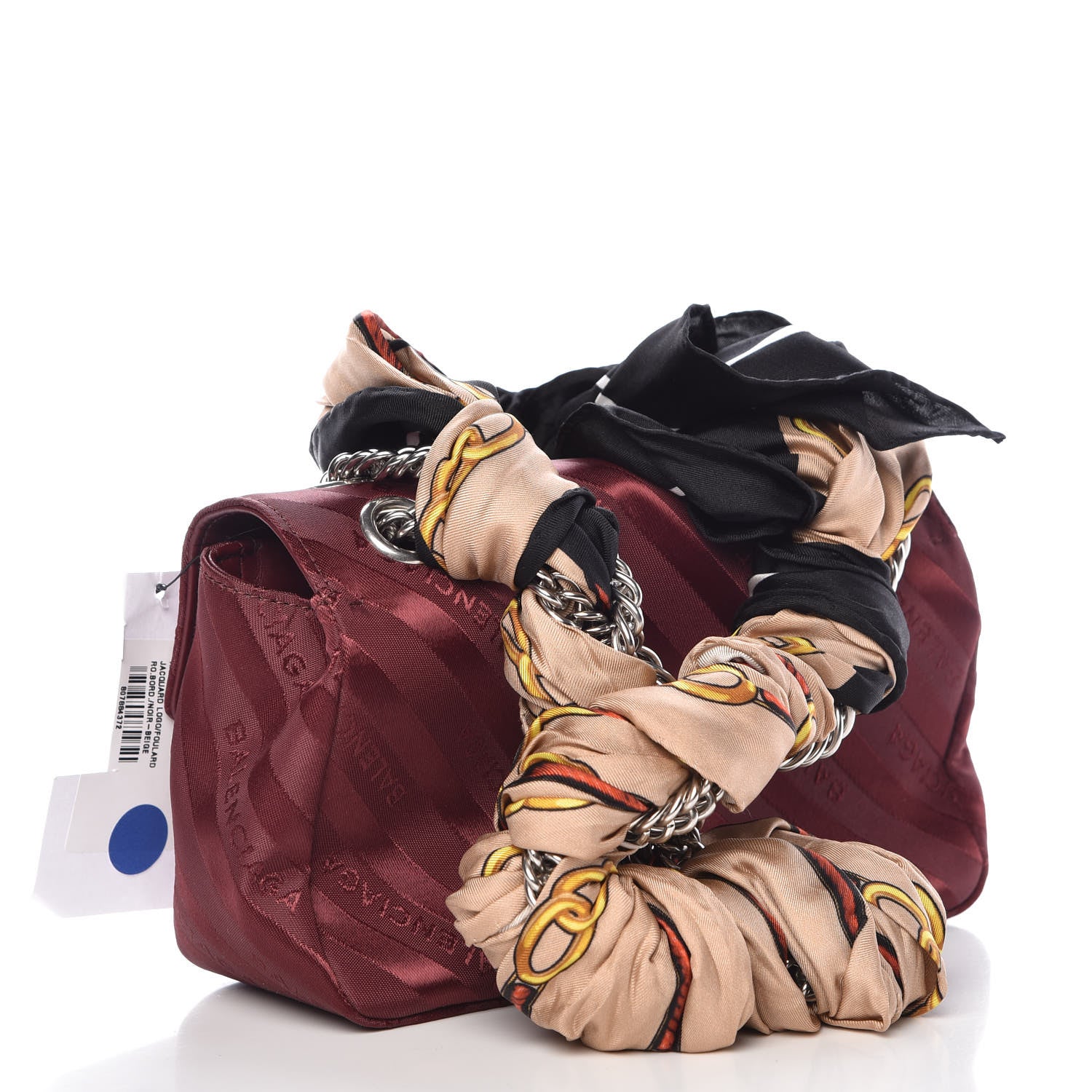 Balenciaga Nylon Jacquard Diagonal Logo Small Scarf Lock Chain Shoulder Bag Rouge Bordeaux Black Beige 3 of 10