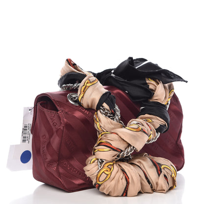 Balenciaga Nylon Jacquard Diagonal Logo Small Scarf Lock Chain Shoulder Bag Rouge Bordeaux Black Beige 3 of 10