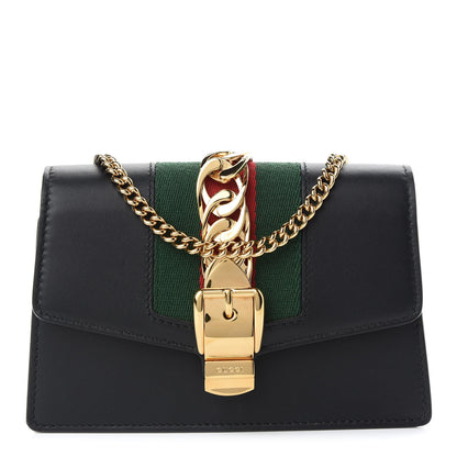 Gucci Calfskin Super Mini Sylvie Chain Shoulder Bag Black 1 of 9