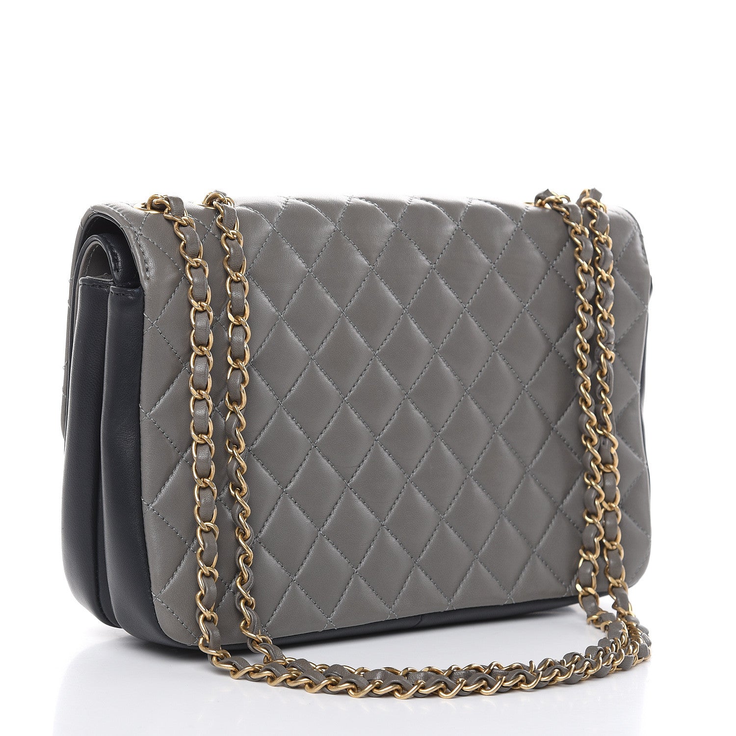 Chanel Lambskin Quilted Large CC Chic Flap Grey Dark Navy 3 of 15
