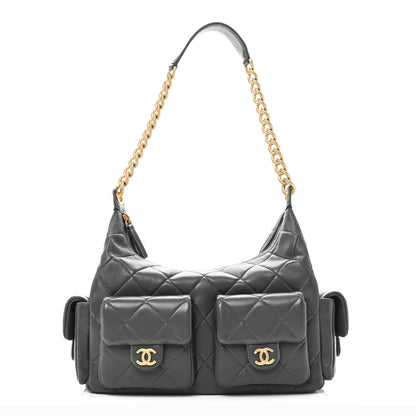 Chanel Shiny Lambskin Quilted Large Trendy Pockets Hobo Grey 1 of 10