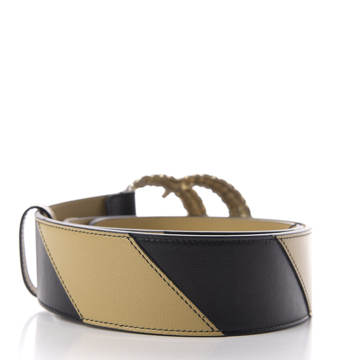 Gucci Calfskin Striped Textured Double G 50mm Belt 85 34 Black Beige 2 of 4