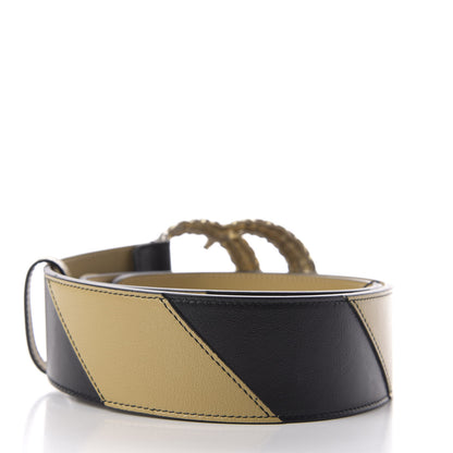 Gucci Calfskin Striped Textured Double G 50mm Belt 85 34 Black Beige 2 of 4