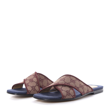 Gucci Canvas GG Monogram Womens Criss Cross Slide Sandals 37 Sahara Rubino Chardonnay 3 of 10