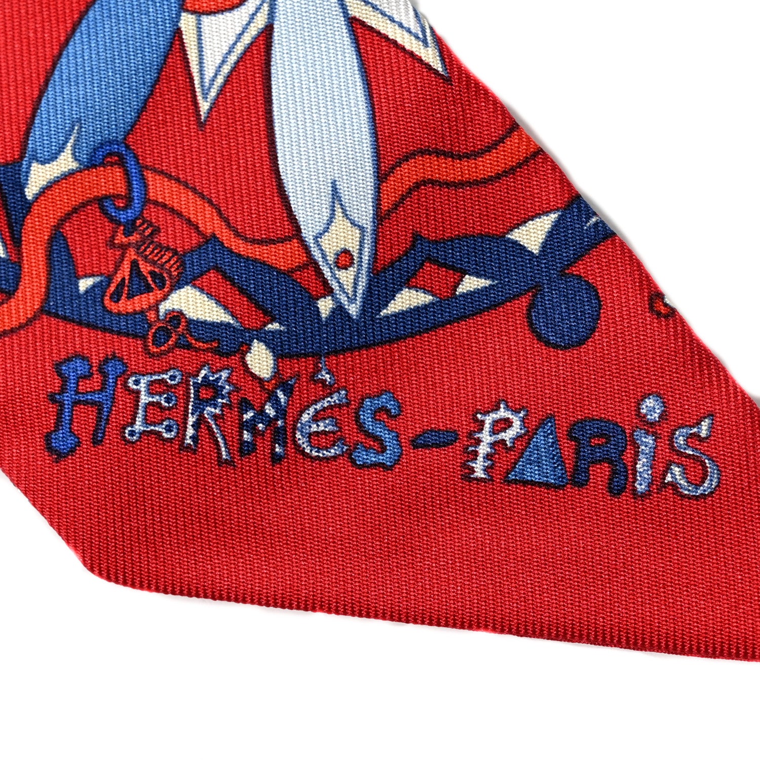 Hermes Silk La Folle Parade Twilly Rouge Bleu White 2 of 4