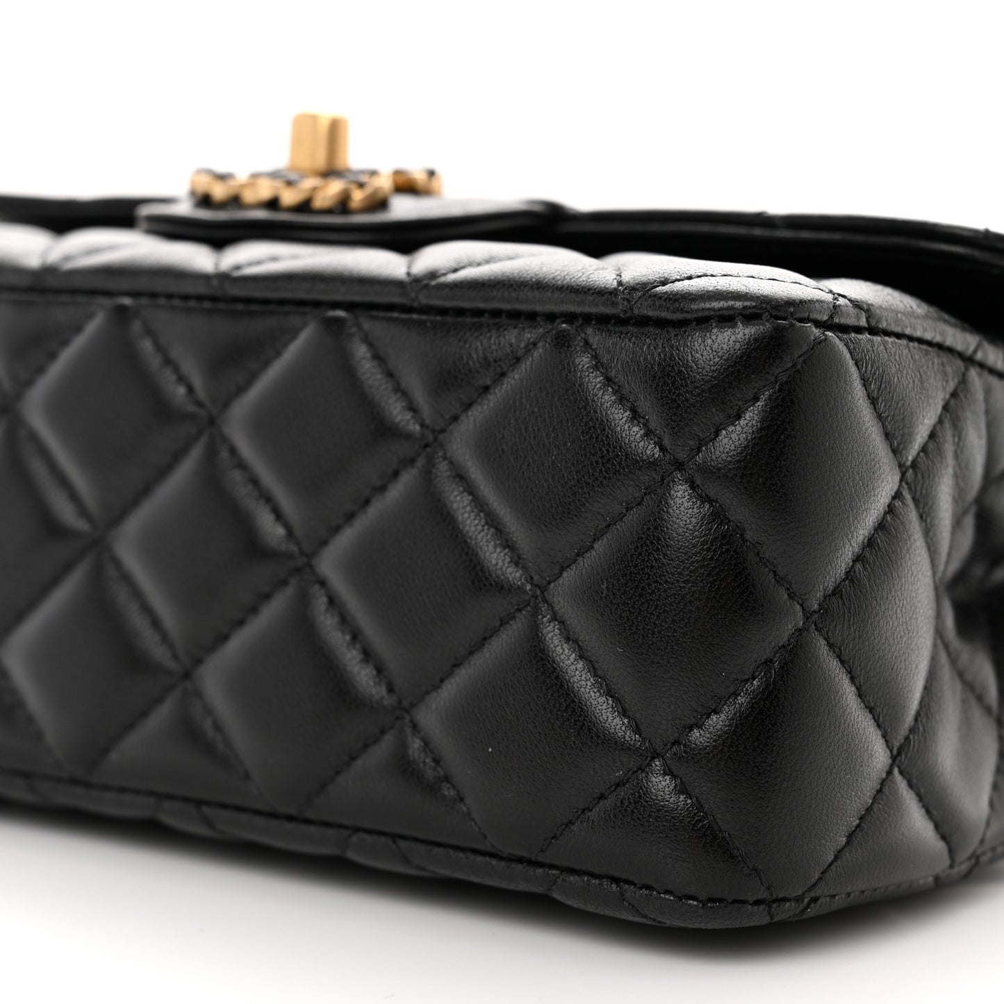 Lambskin Quilted Mini Strass On Top Flap Black