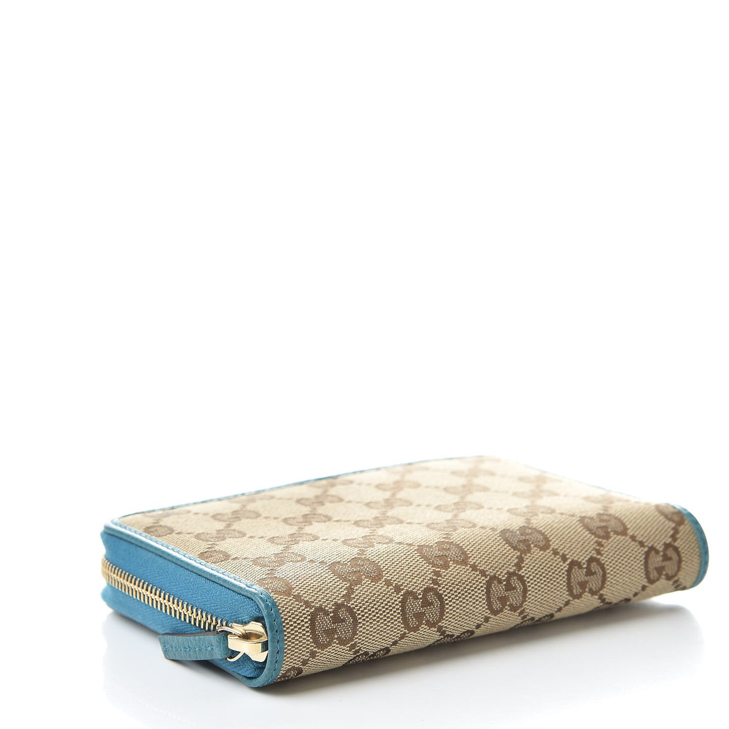 Monogram Dollar Calfskin Zip Around Compact Wallet Beige Ebony Deep Cobalt