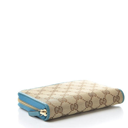 Gucci Monogram Dollar Calfskin Zip Around Compact Wallet Beige Ebony Deep Cobalt 4 of 9