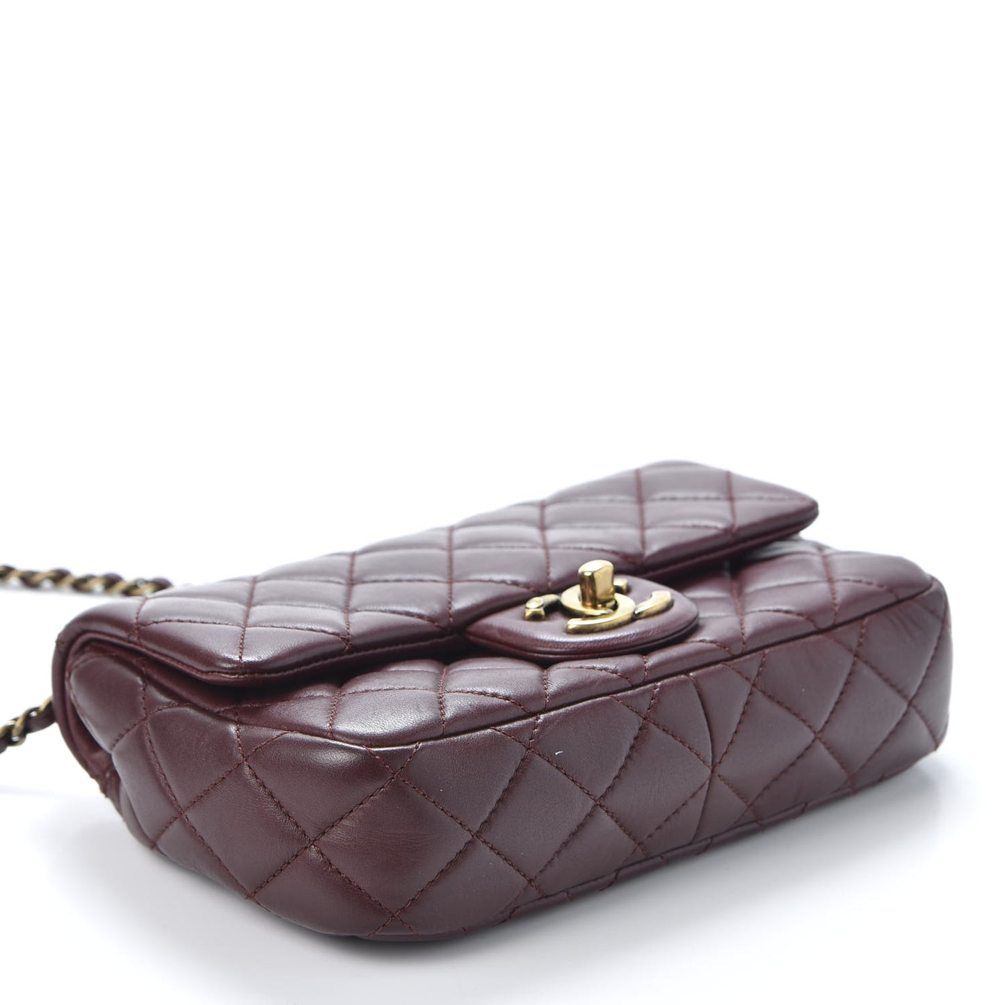 Lambskin Quilted Meat Packaged Mini Rectangular Flap Burgundy