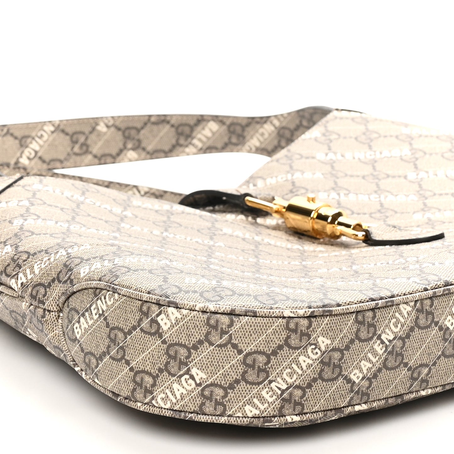 X BALENCIAGA GG Supreme Monogram Logo Print Medium Jackie 1961 Hobo Beige Ebony