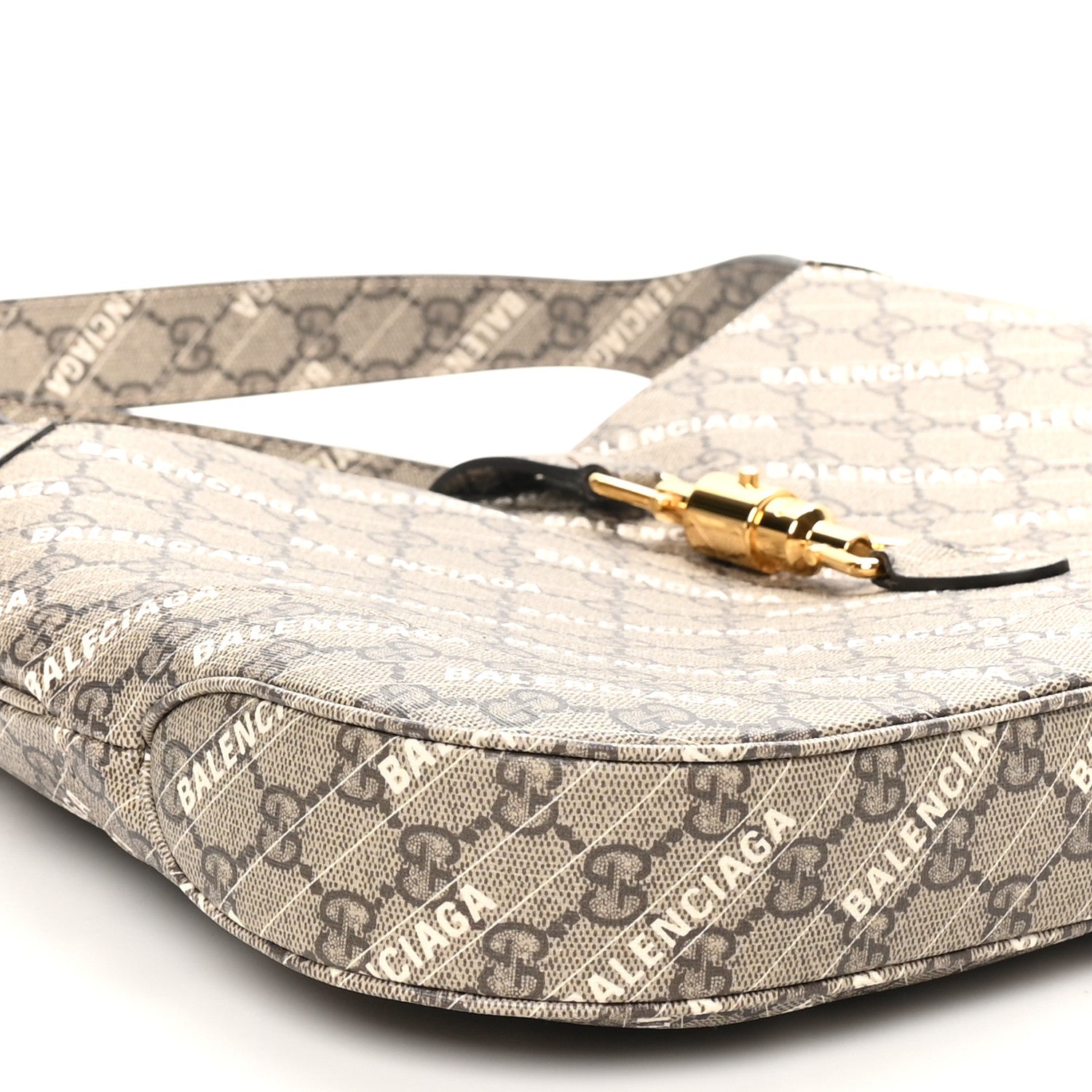 Gucci X BALENCIAGA GG Supreme Monogram Logo Print Medium Jackie 1961 Hobo Beige Ebony 9 of 10