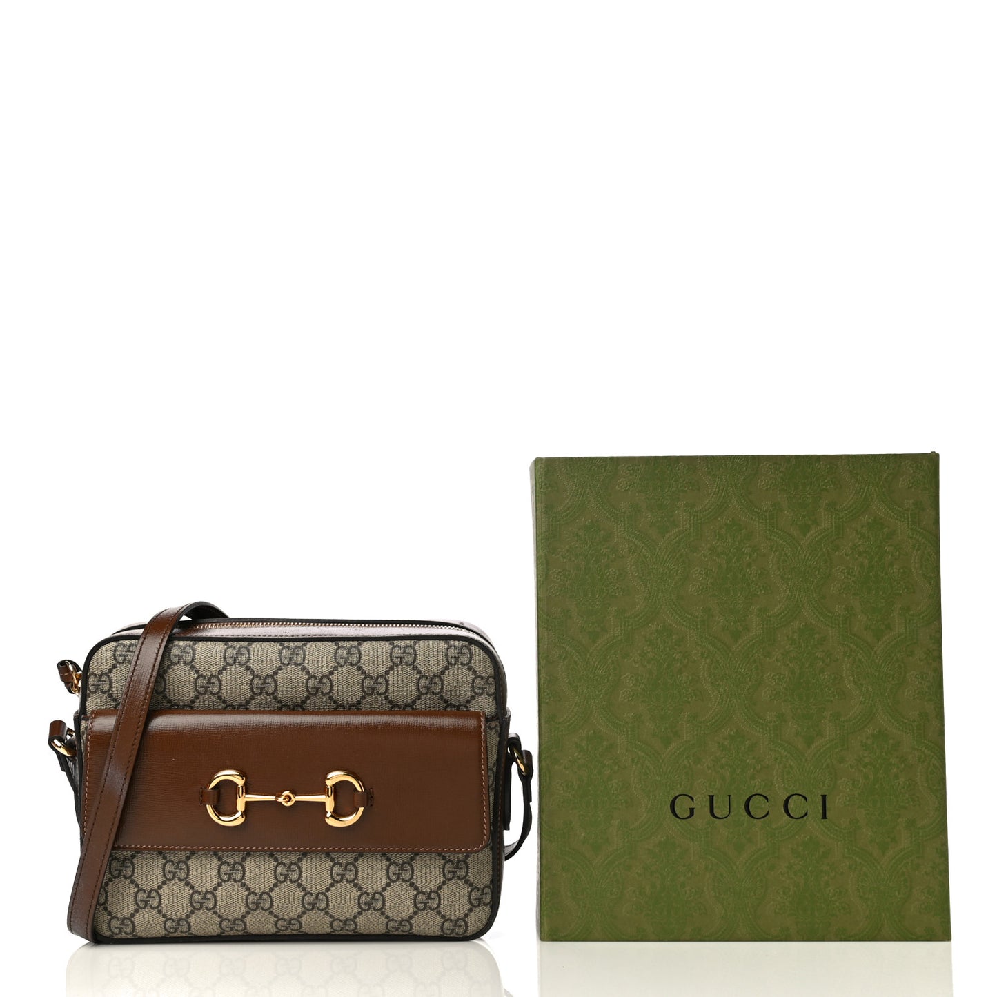GG Supreme Monogram Small Horsebit 1955 Shoulder Bag Beige Brown Sugar