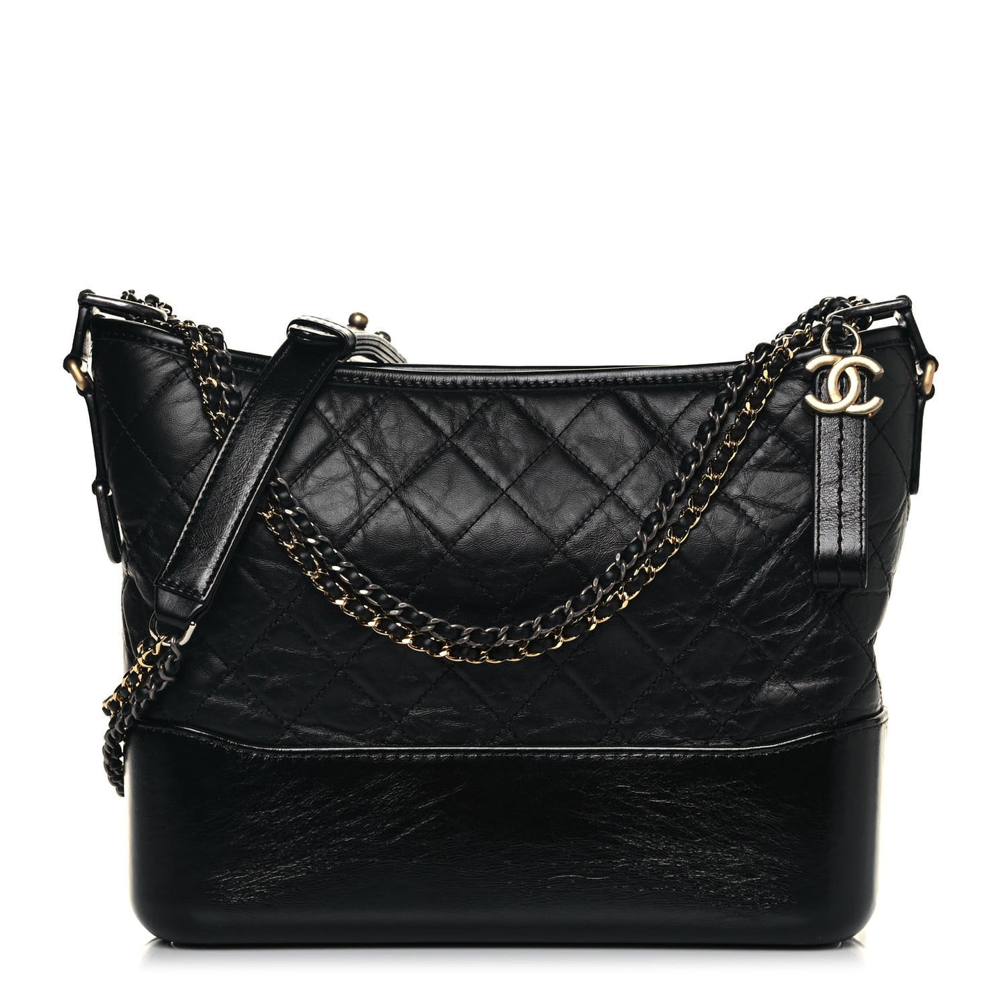 Aged Calfskin Quilted Medium Gabrielle Hobo Black