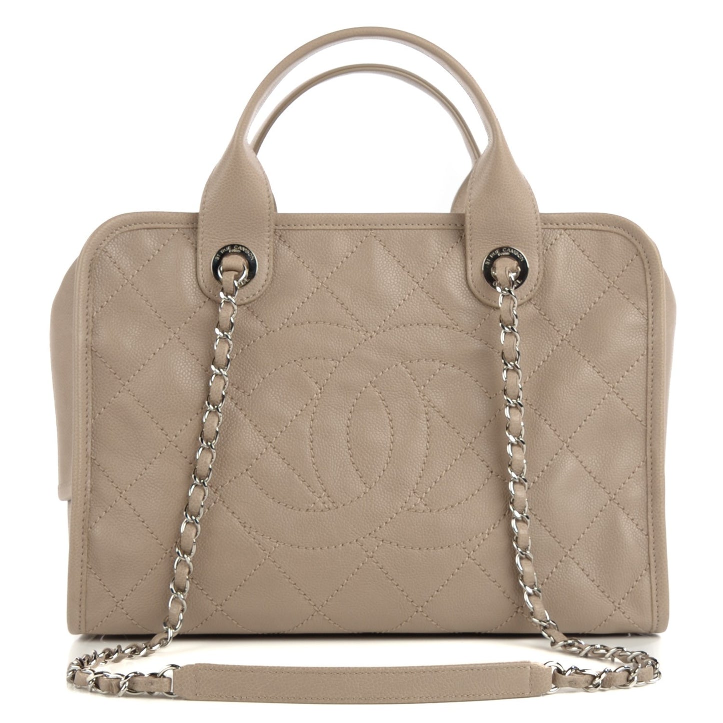 Caviar Quilted Deauville Bowling Bag Beige