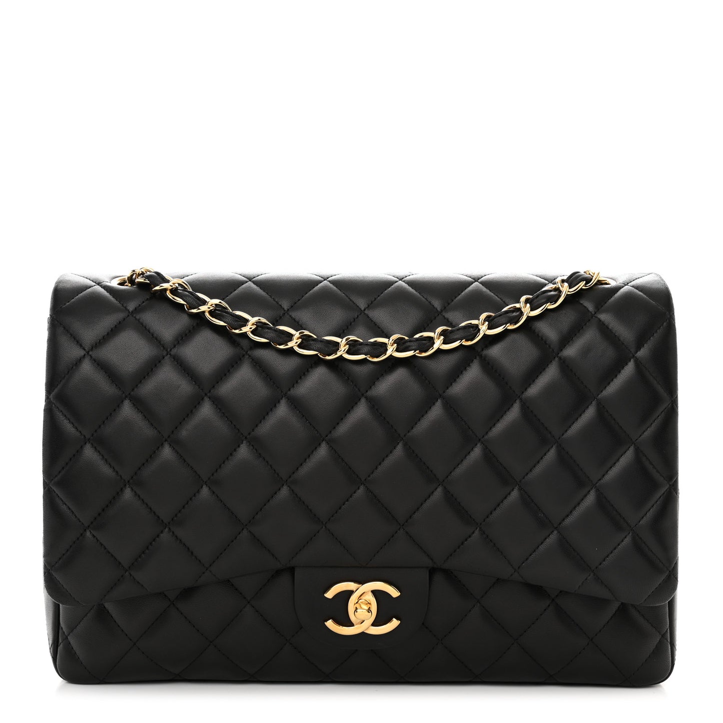 Lambskin Quilted Maxi Double Flap Black