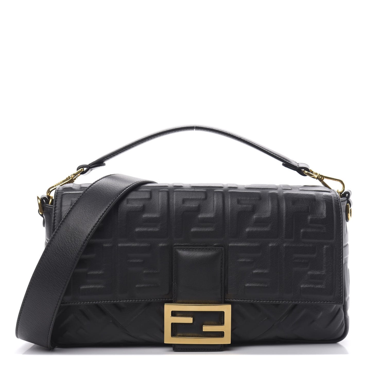 Nappa FF 1974 Embossed Large Baguette Black