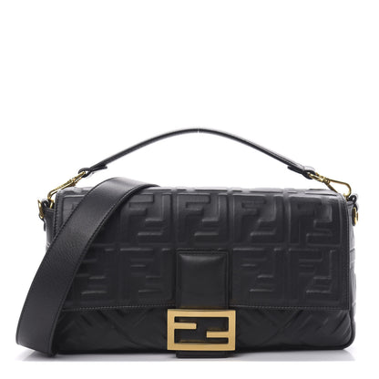 Fendi Nappa FF 1974 Embossed Large Baguette Black 1 of 10