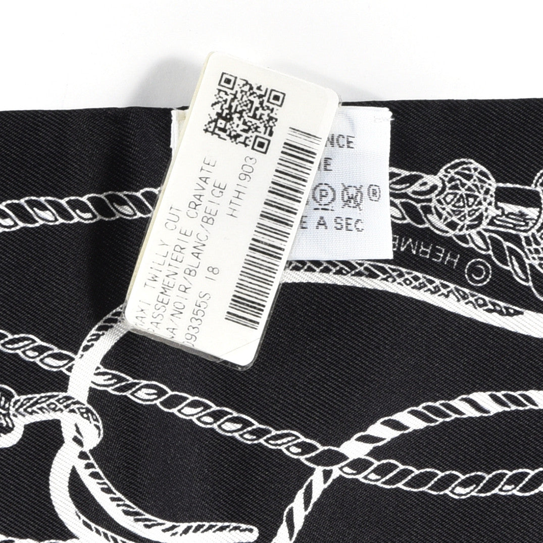 Silk Passementerie Maxi Twilly Cut Black White Beige
