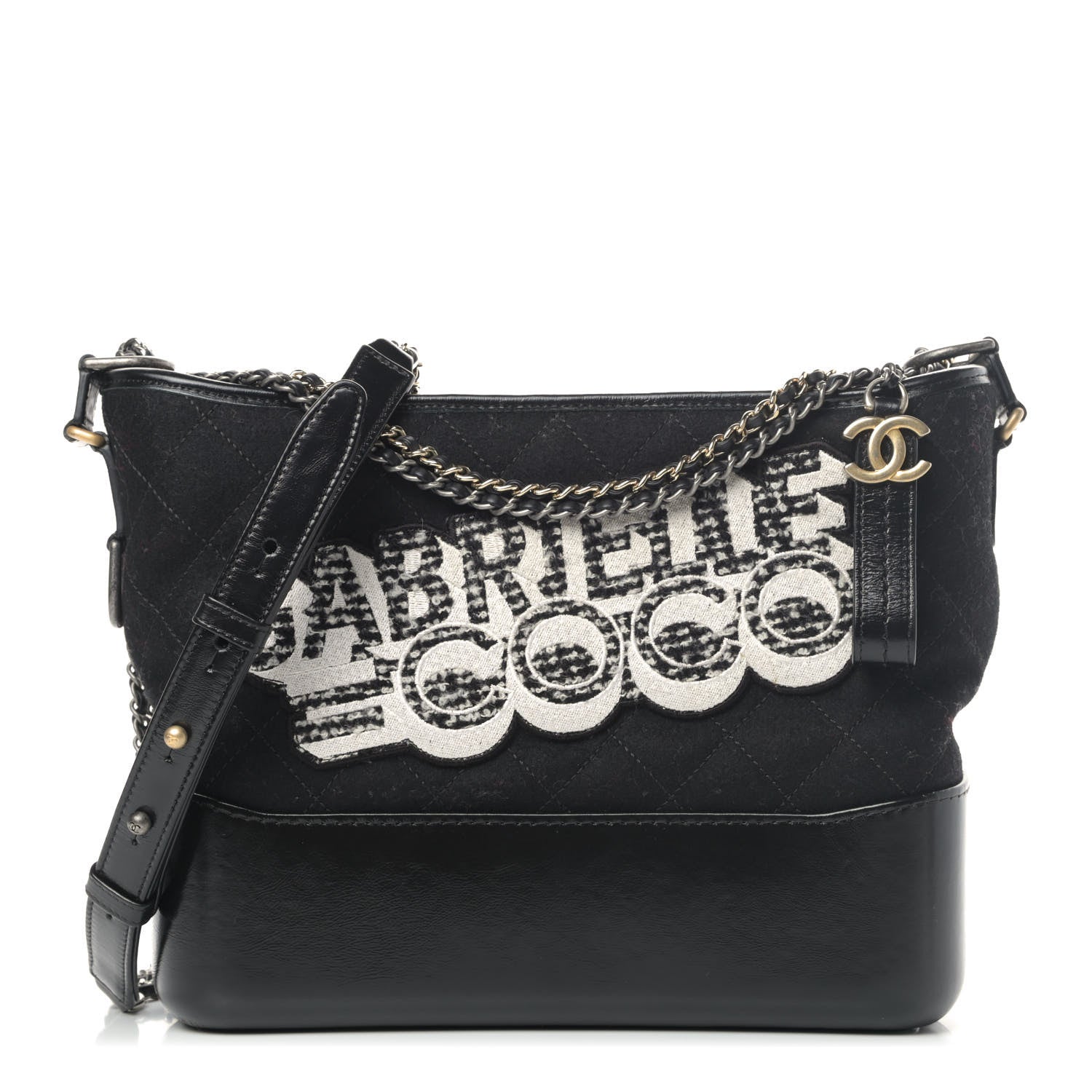 Chanel Felt Calfskin Quilted Medium Gabrielle Hobo Black 1 of 4