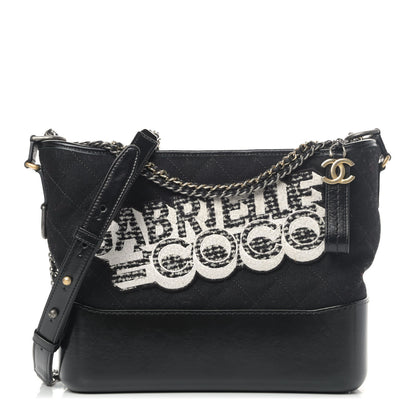 Chanel Felt Calfskin Quilted Medium Gabrielle Hobo Black 1 of 4
