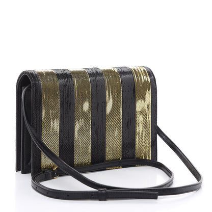 Saint Laurent Metallic Calfskin Striped Small Monogram Kate Satchel Black Gold 3 of 13