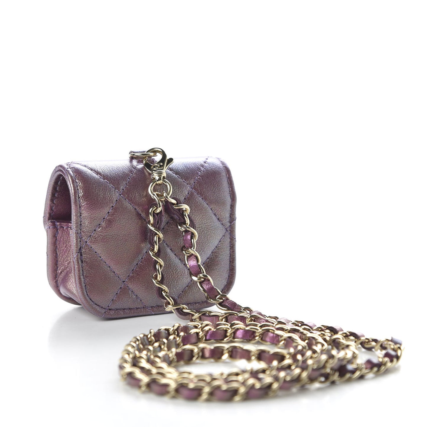 Iridescent Lambskin Quilted Airpods Pro Case Purple