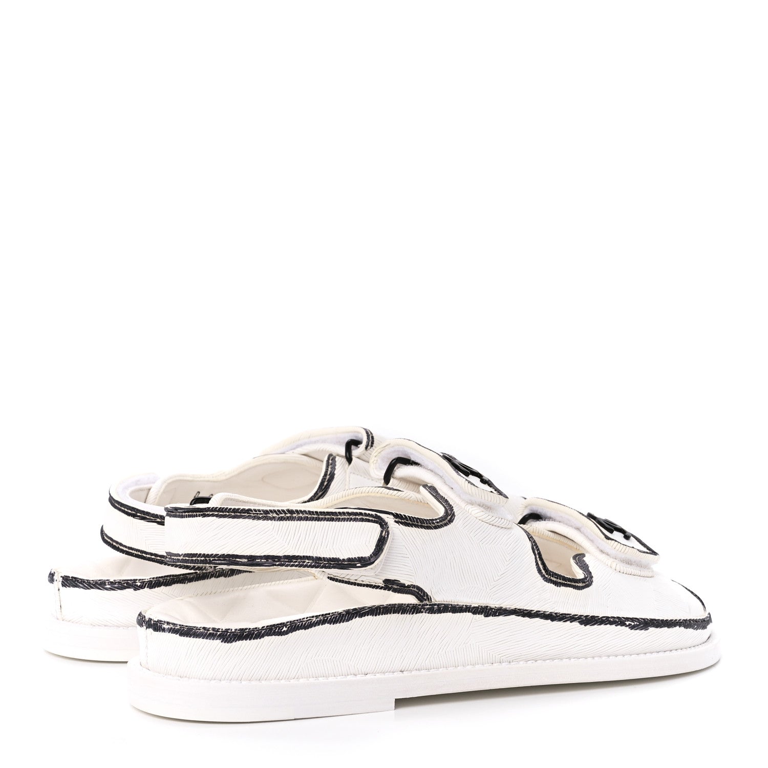 Chanel Calfskin Printed Velcro Dad Sandals 39 White Black 4 of 9