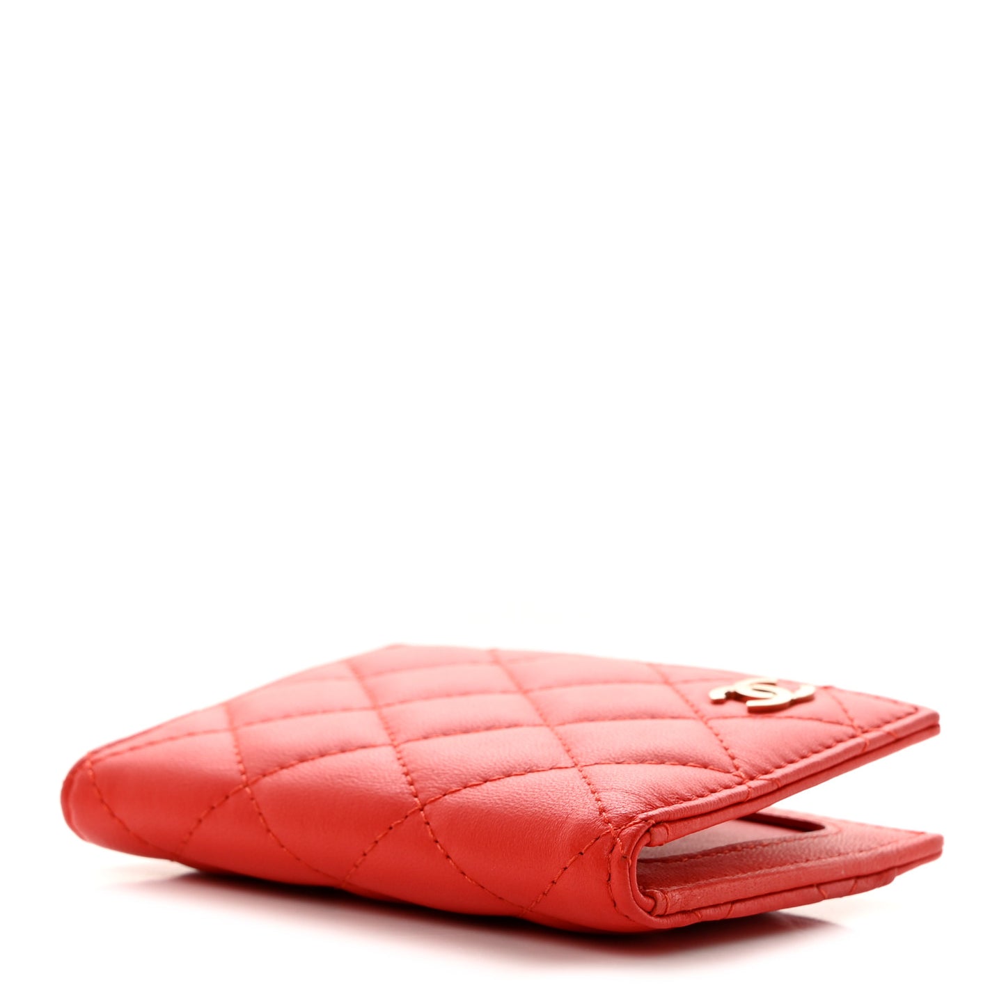 Lambskin Quilted Card Holder Wallet Red