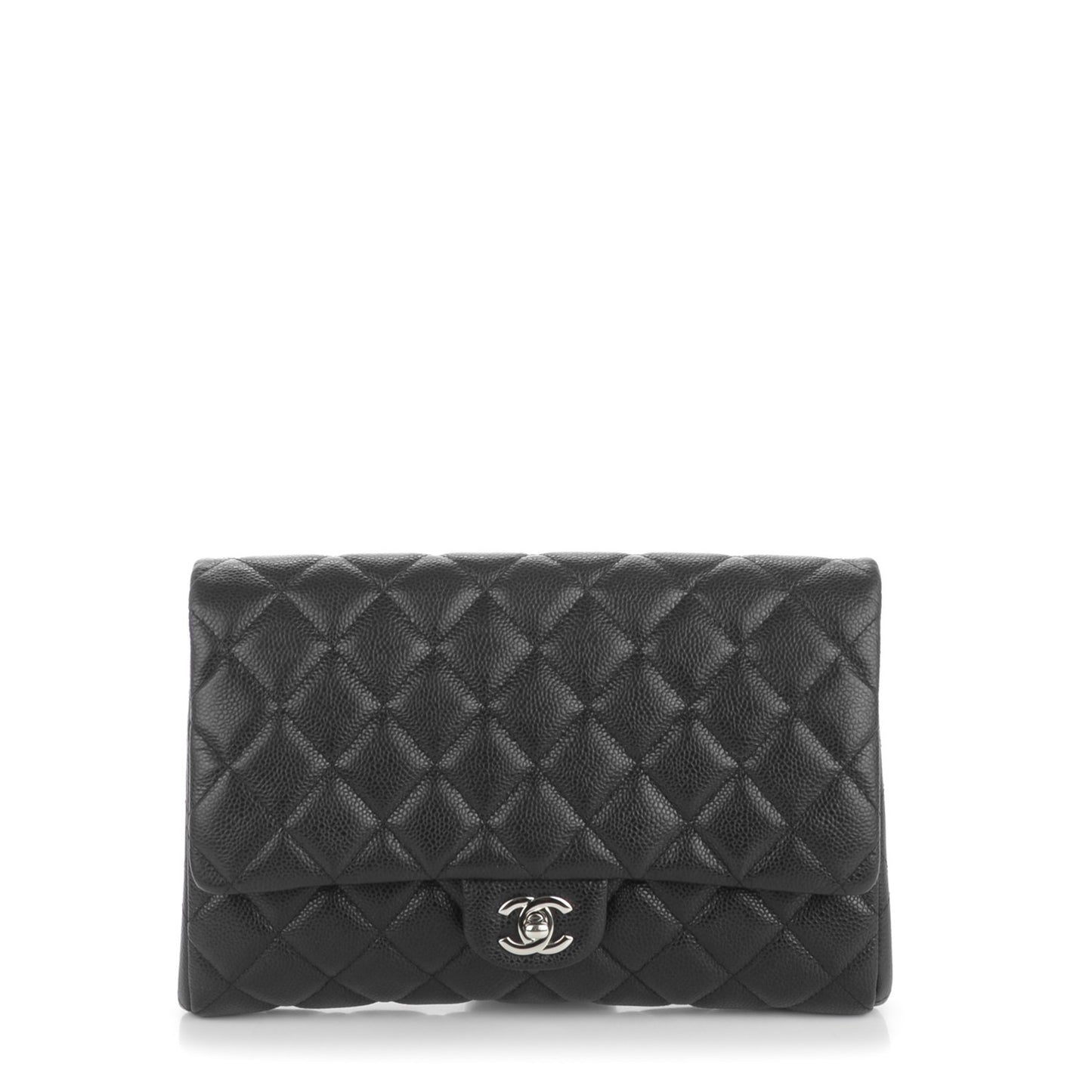 Caviar Quilted Clutch With Chain Flap Black