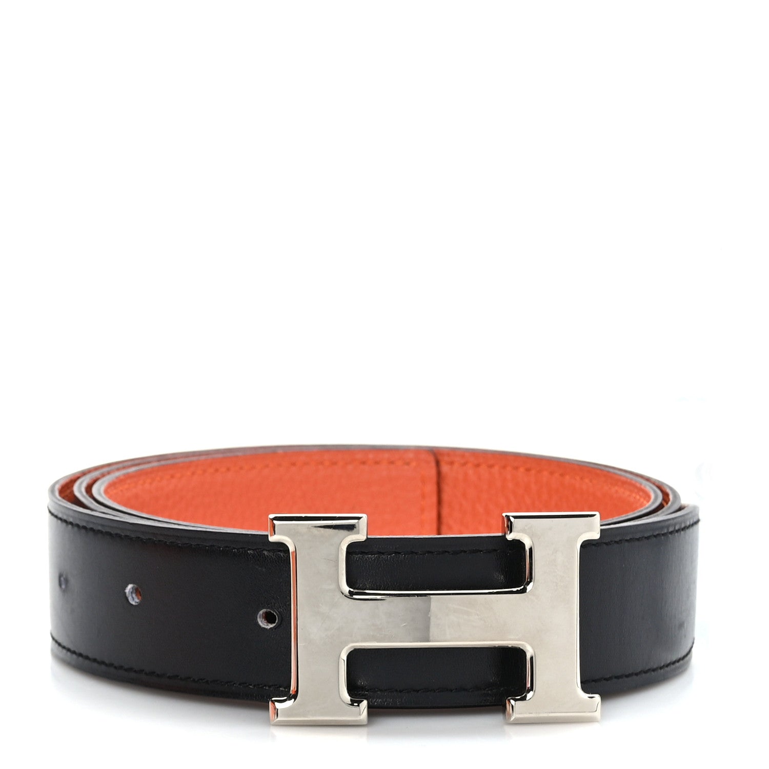 Hermes Box Togo 32mm H Belt 90 36 Black Orange 1 of 5