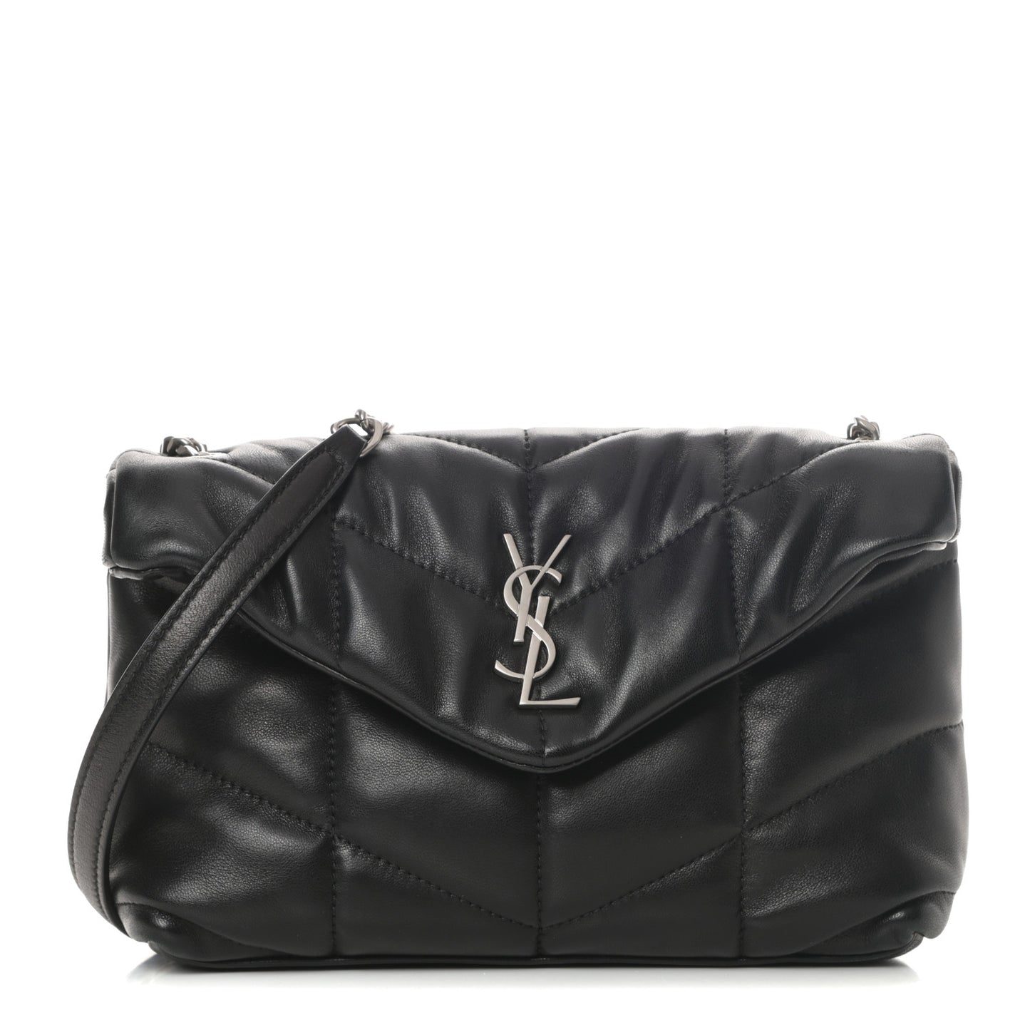 Lambskin Quilted Toy Loulou Puffer Monogram Chain Satchel Black