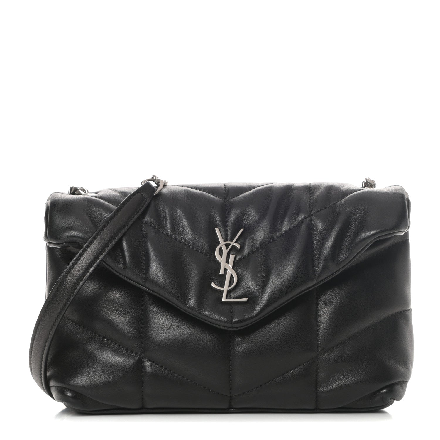 Saint Laurent Lambskin Quilted Toy Loulou Puffer Monogram Chain Satchel Black 1 of 11