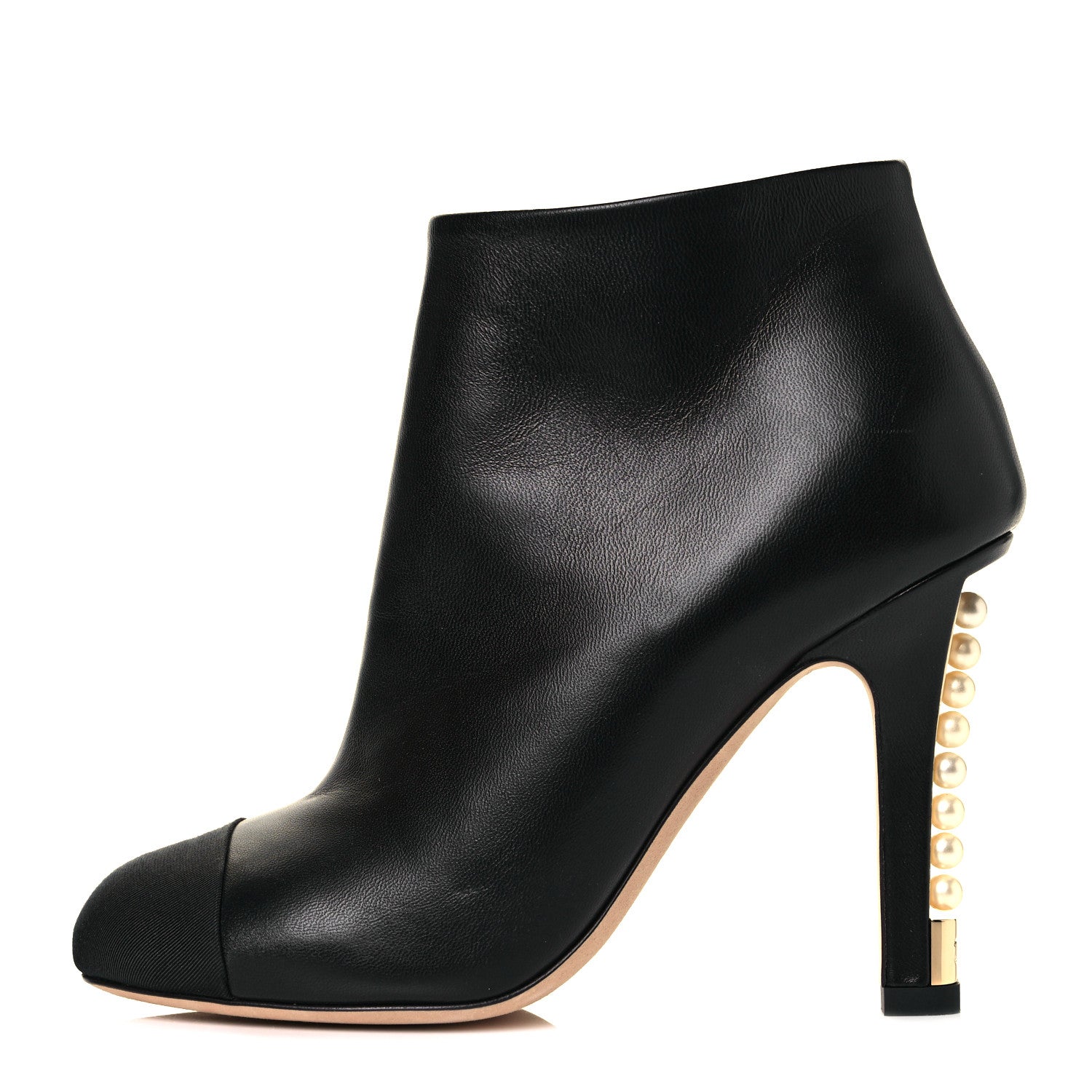 Chanel Lambskin Grosgrain Pearl Cap Toe Boots 36.5 Black 1 of 9