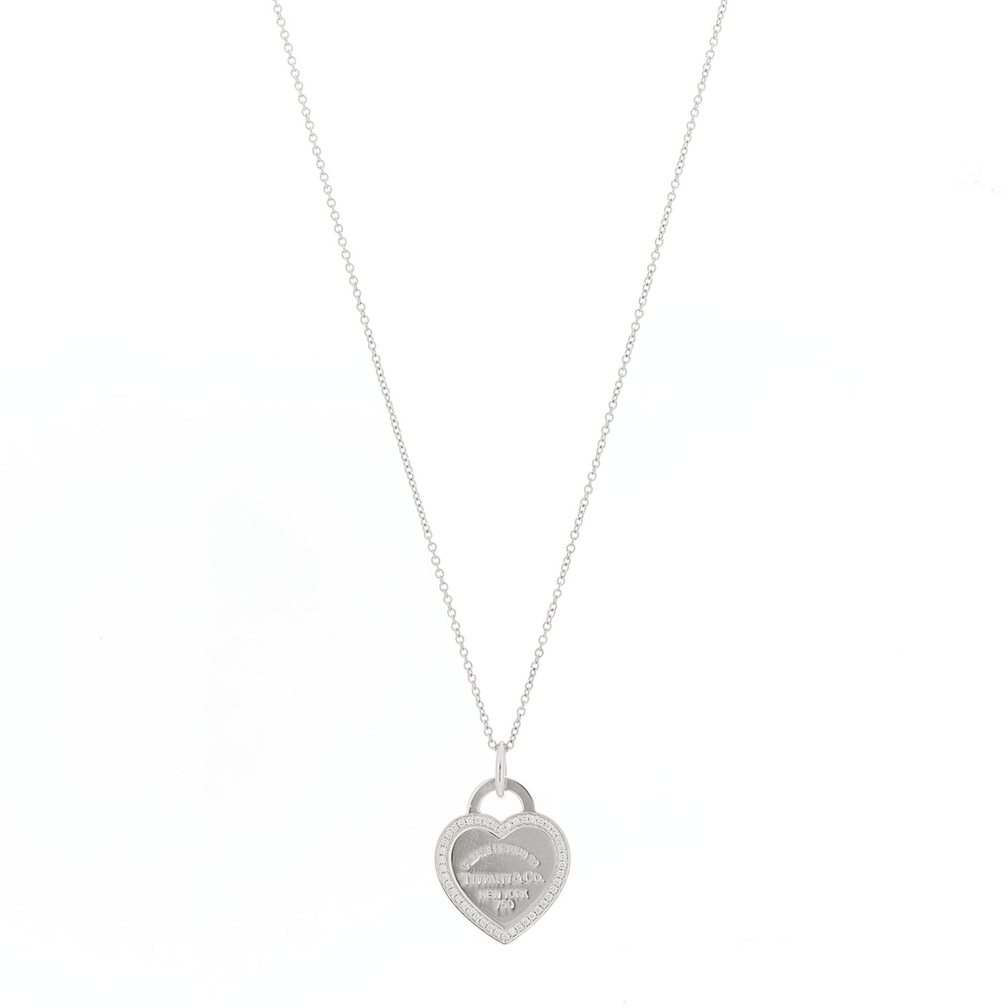 18K White Gold Diamond Return To Tiffany Heart Tag Pendant Necklace