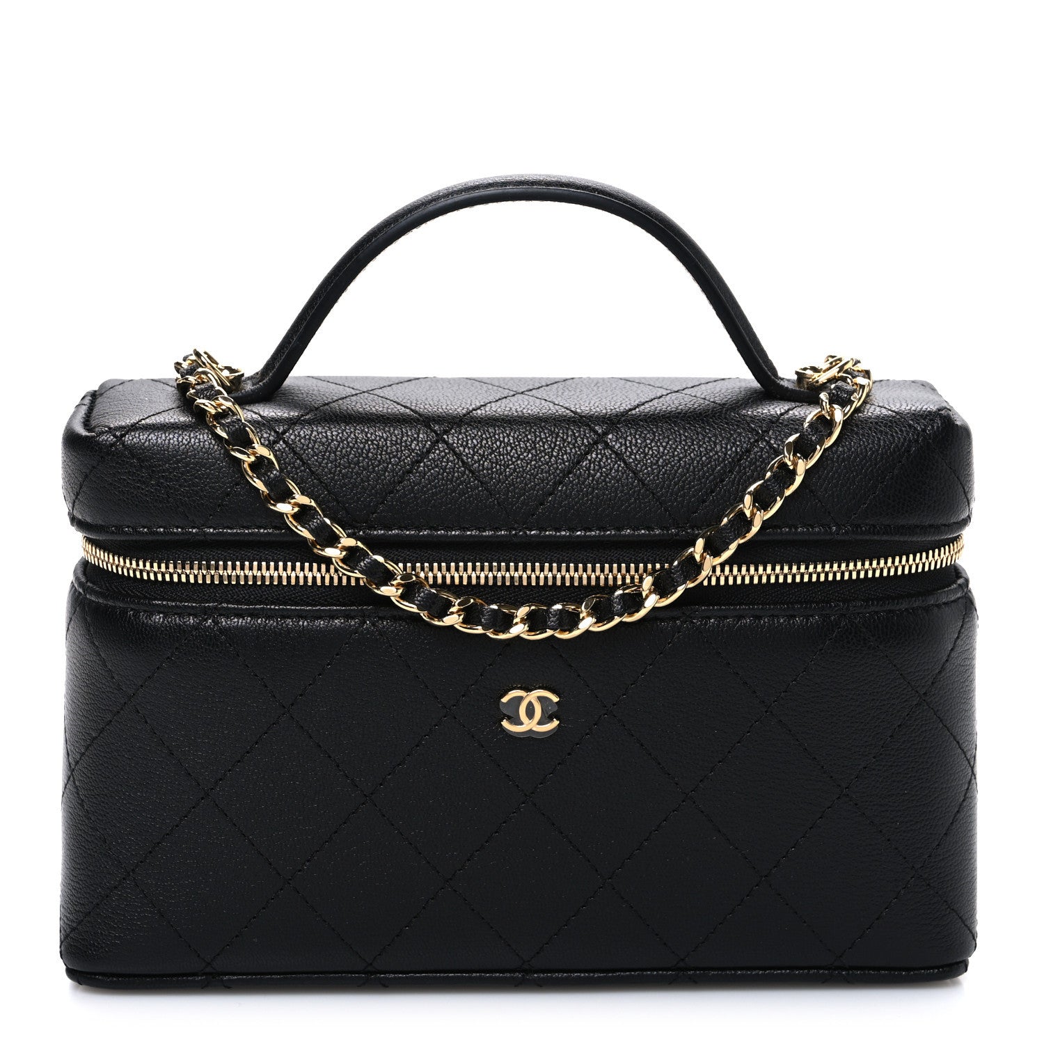 Chanel Goatskin Stitched Top Handle Slim Vanity With Chain Black 1 of 11