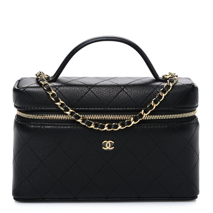 Chanel Goatskin Stitched Top Handle Slim Vanity With Chain Black 1 of 11