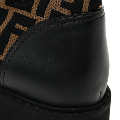 Fendi Calfskin Stretch Fabric FF Rockoko Biker Boots 39 Black Tobacco 12 of 18