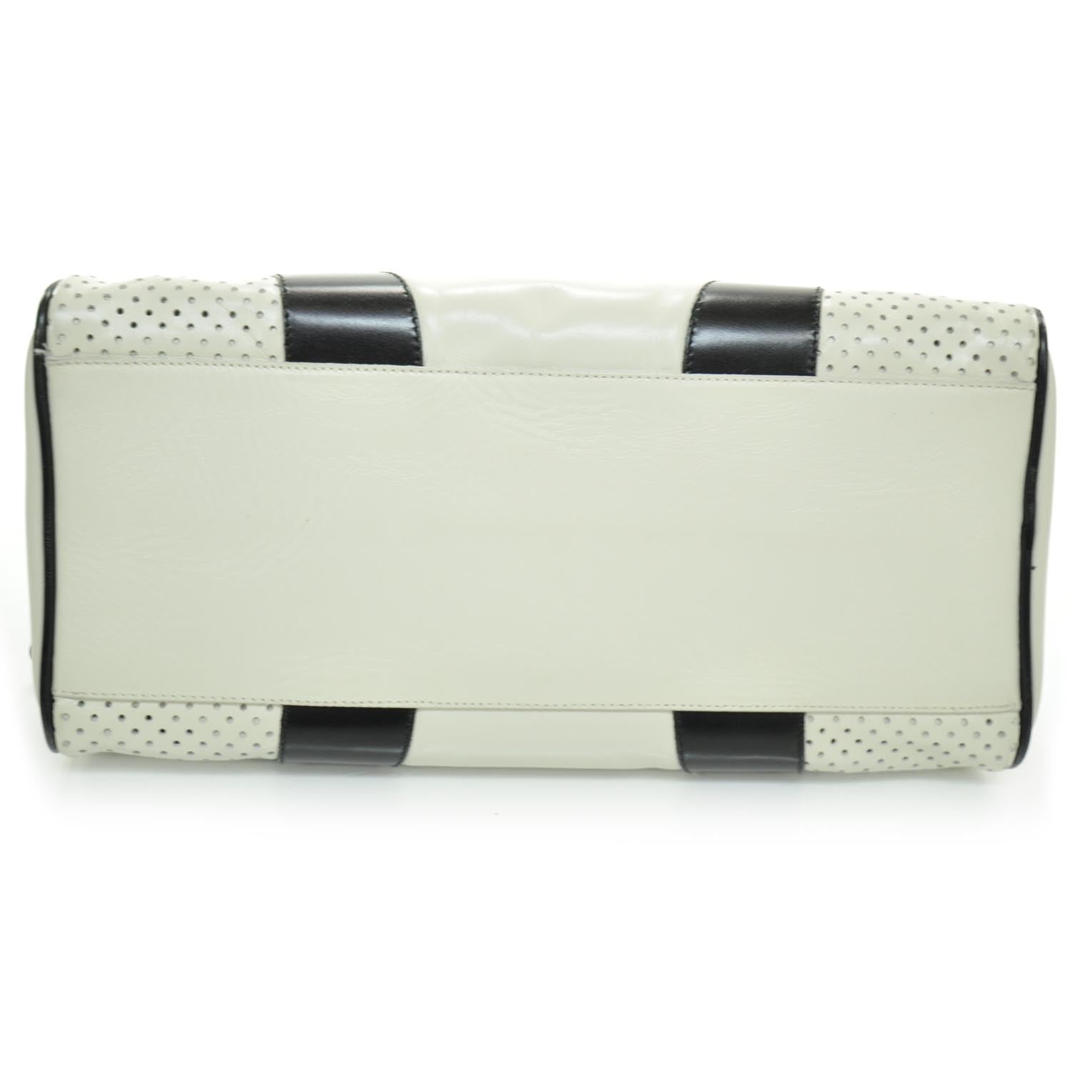 Prada Vitello Drive Perforated Bowling Bag Gesso Black 4 of 12