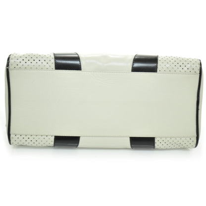 Prada Vitello Drive Perforated Bowling Bag Gesso Black 4 of 12